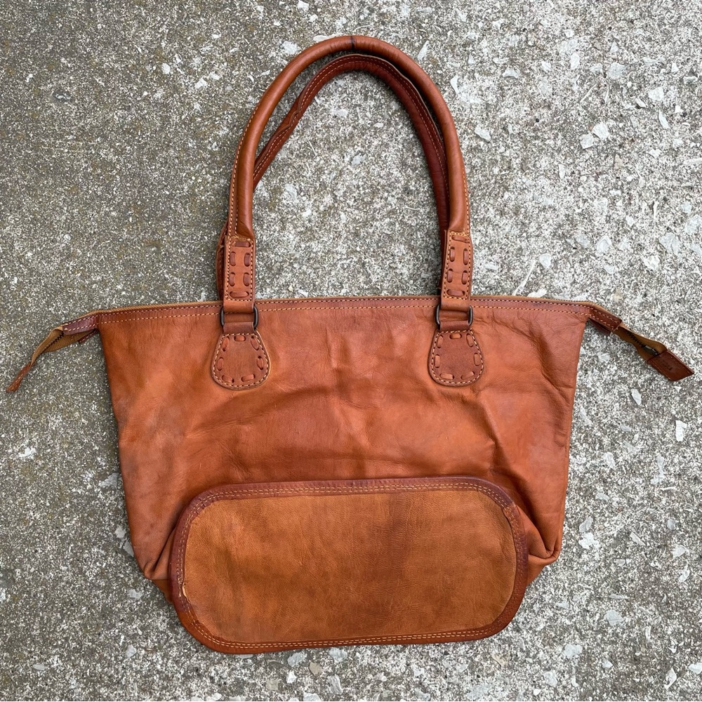 Noonday Collection | Genuine Leather Brown Boho Shoulder Tote Bag - Picture 3 of 12